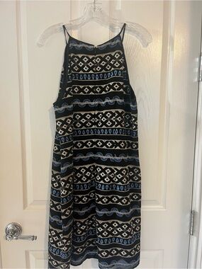 White House Black Market Black & Blue Patterned Dress